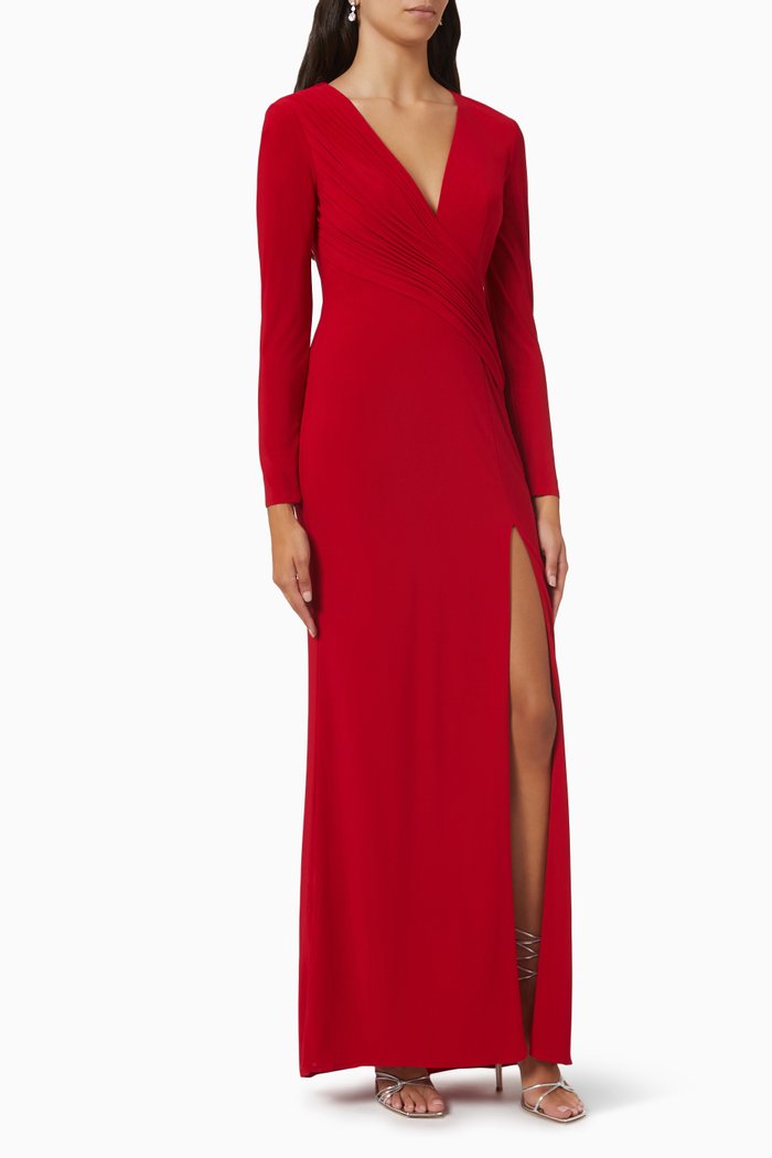 Ruched Jersey Gown, Red