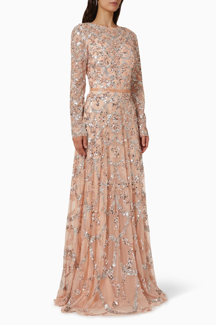 

High-neckline Embellished Gown, Pink