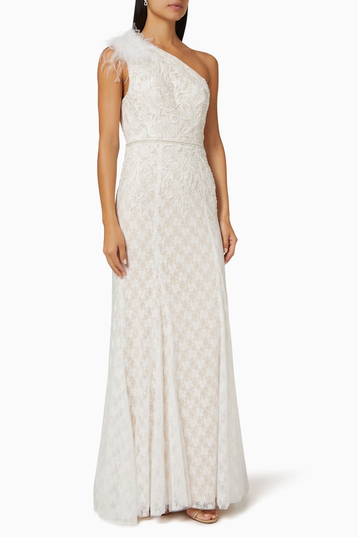 

One-shoulder Embellished Gown, Neutral