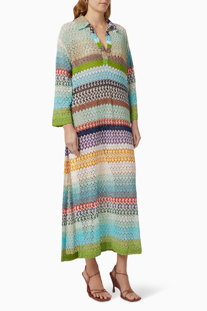 Crochet Midi Cover Up in Viscose Knit, Green