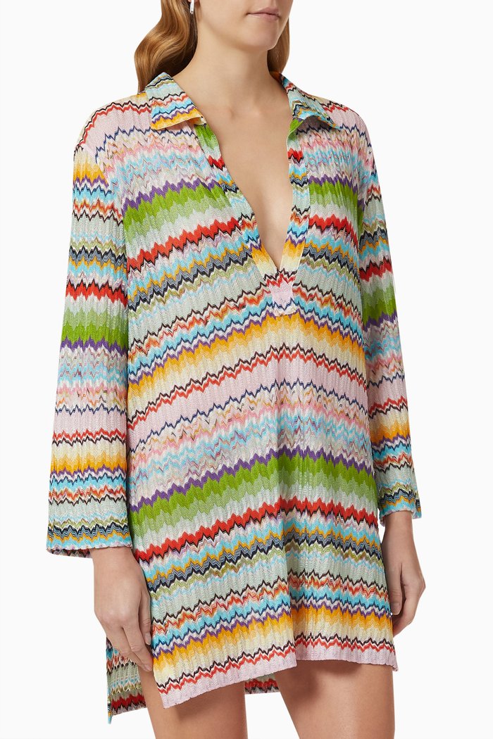 

Zigzag Mini Cover Up in Viscose Knit, Multicolour
