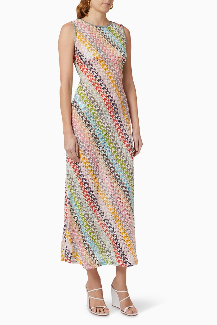 

Open Back Crochet Midi Dress in Viscose Knit, Multicolour