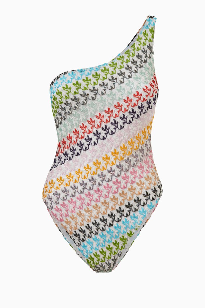 

One-shoulder One-piece Swimsuit in Viscose, Multicolour