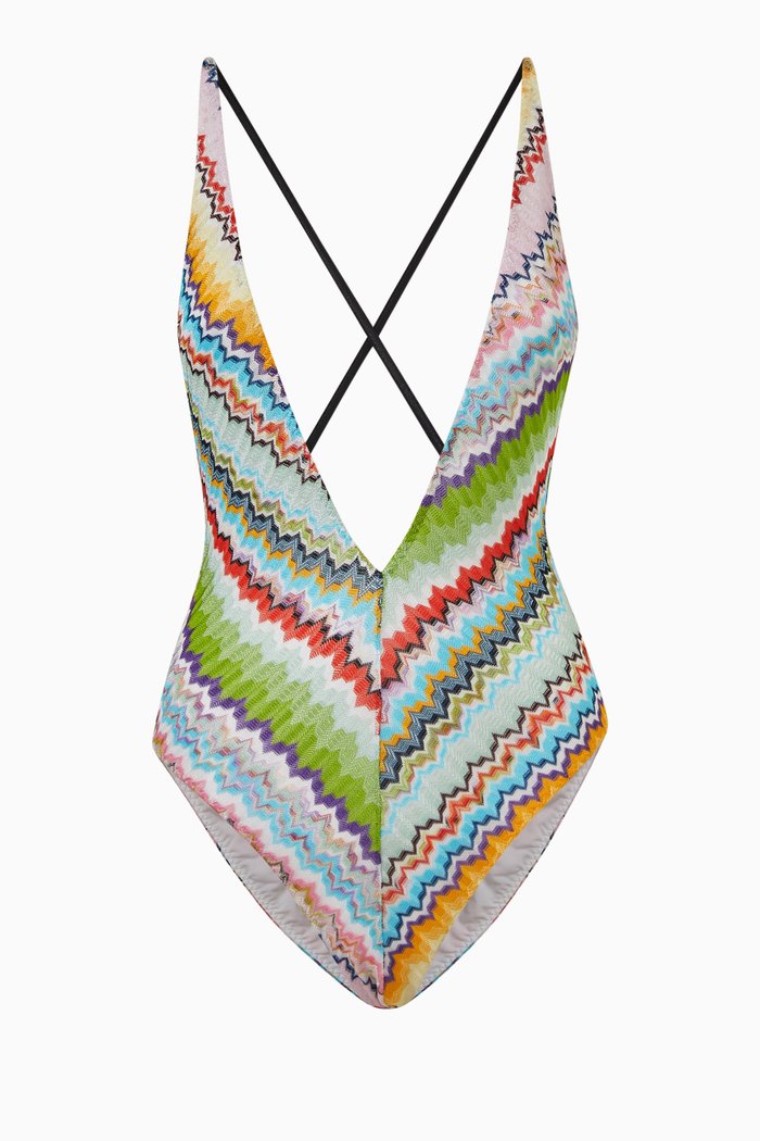 

Plunging One-piece Swimsuit in Viscose Knit, Multicolour