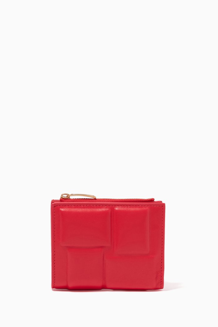 

Padded Bi-fold Zip Wallet in Intreccio Nappa, Red