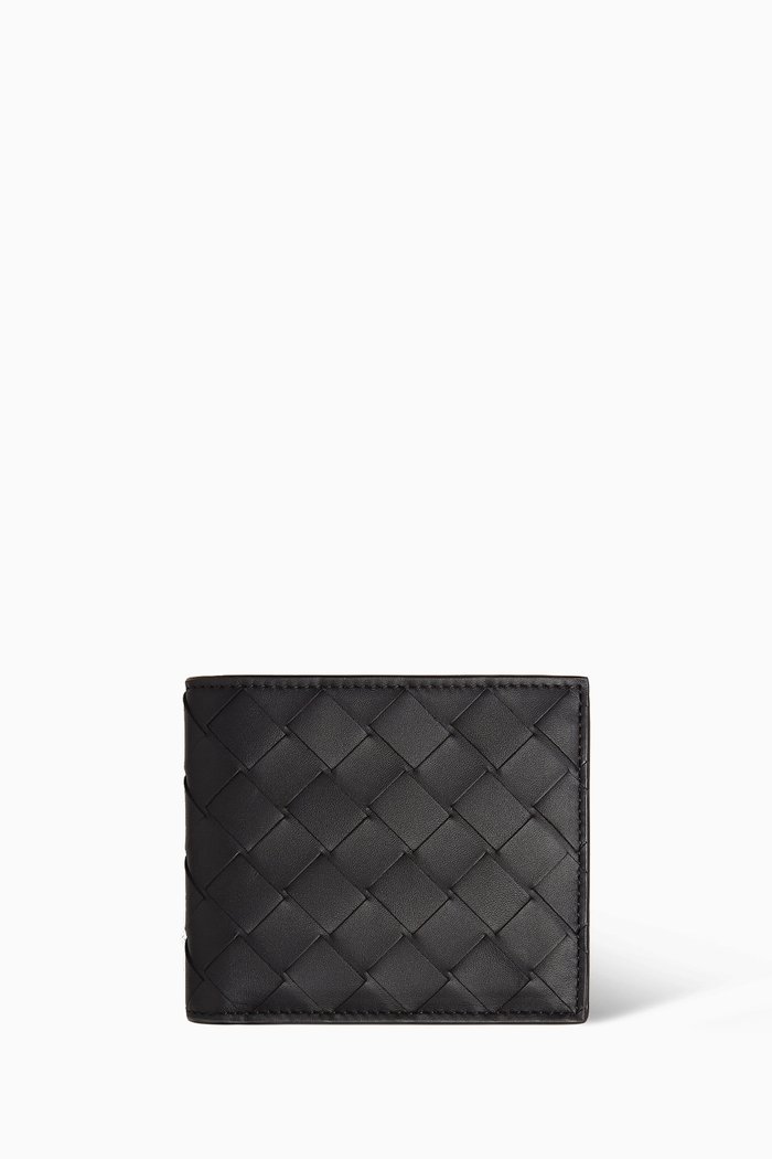 

Bi-fold Wallet in Intrecciato Leather, Black