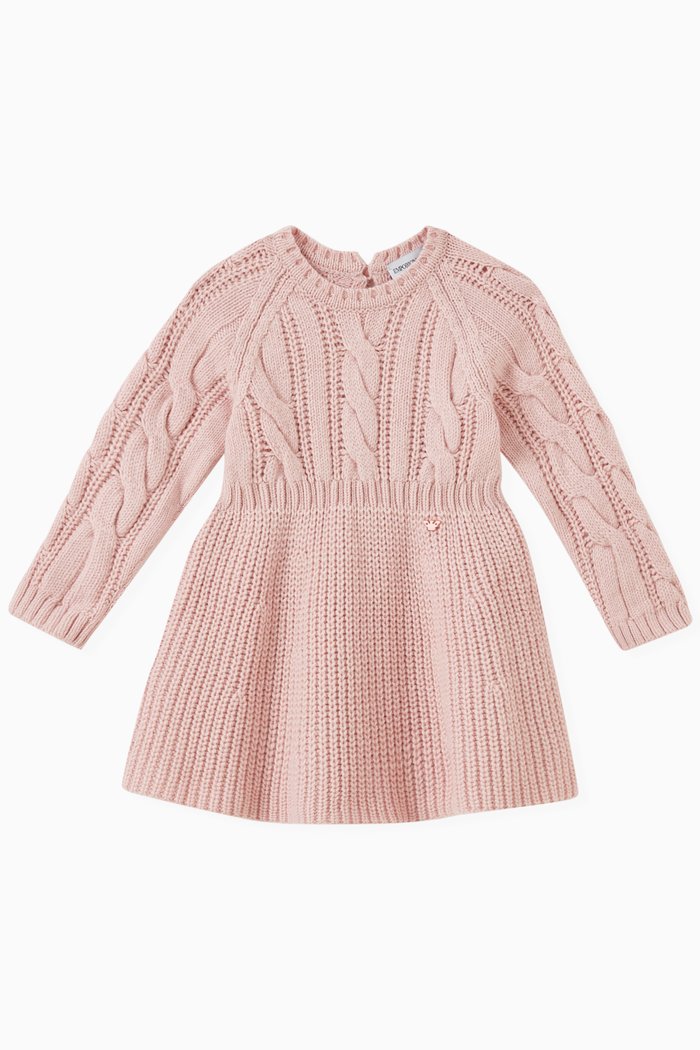 Crochet Dress in Braided Knit, Pink