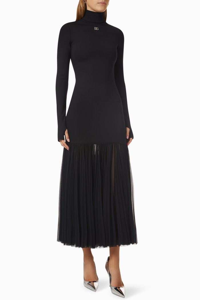 

Metal Logo Maxi Dress in Neoprene, Black