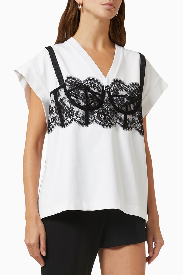 

Lace Bustier Top in Jersey, White
