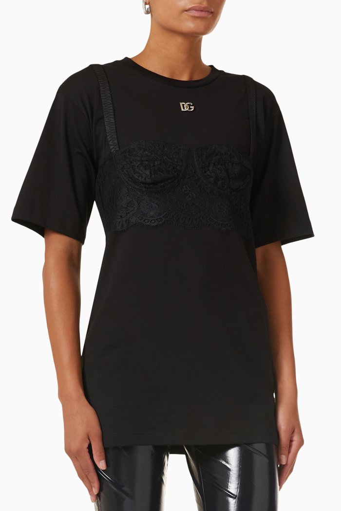 Lace Bustier Top in Jersey, Black
