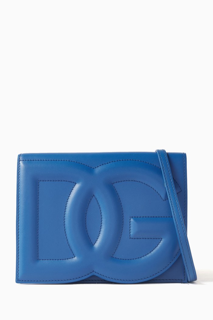 Logo Flap Shoulder Bag in Calfskin, Blue