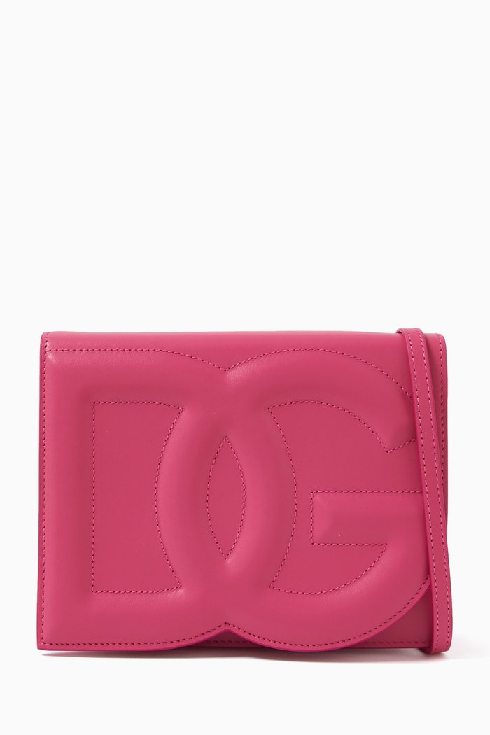 

Logo Flap Shoulder Bag in Calfskin, Pink