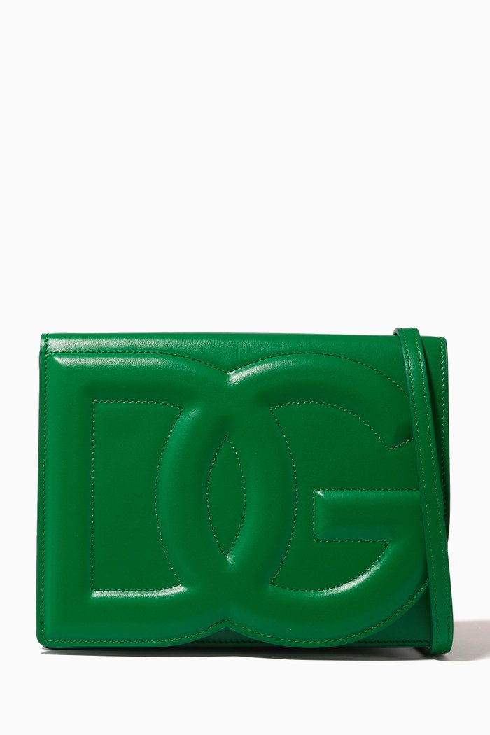 

Logo Flap Shoulder Bag in Calfskin, Green