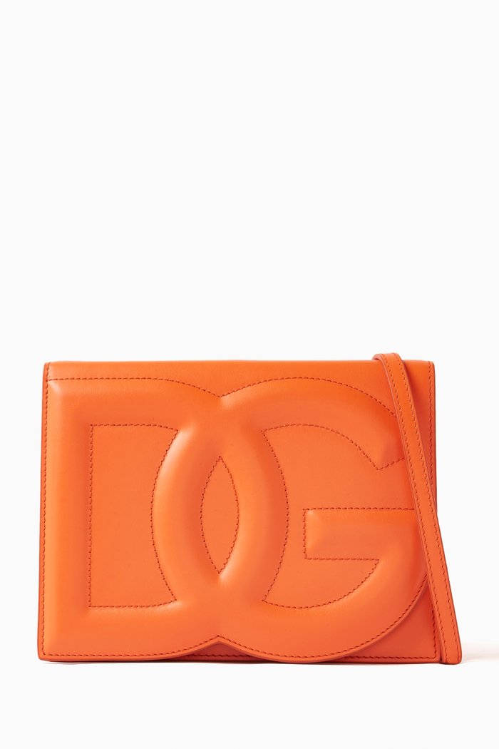 

Logo Flap Shoulder Bag in Calfskin, Orange