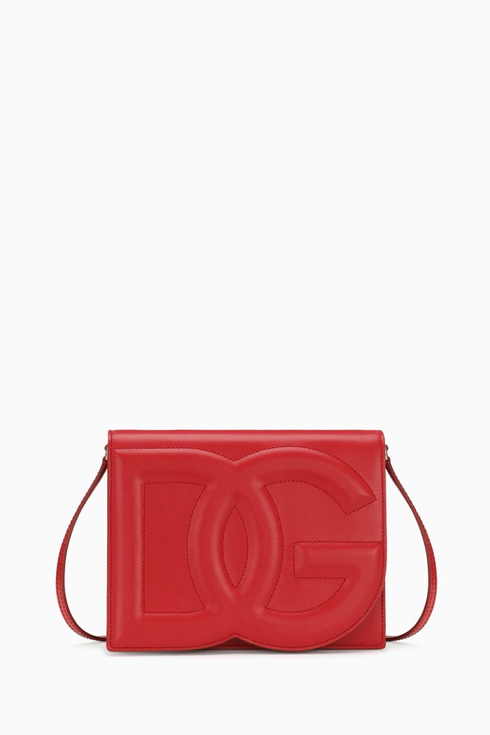 

Logo Flap Shoulder Bag in Calfskin, Red