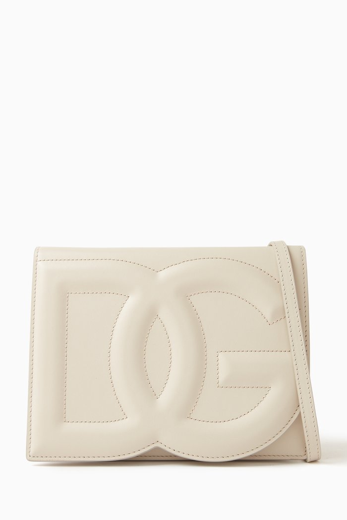 

Logo Flap Shoulder Bag in Calfskin, White