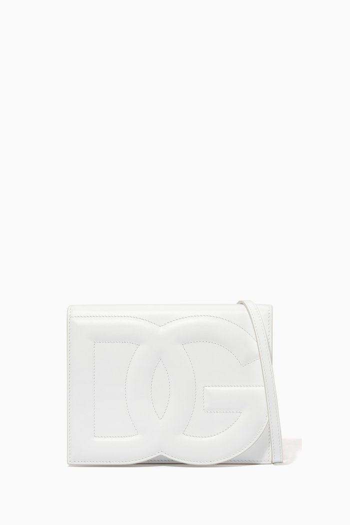 

Logo Flap Shoulder Bag in Calfskin, White