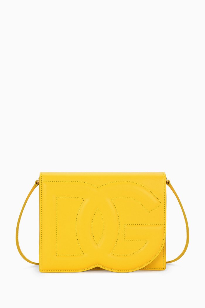 

Logo Flap Shoulder Bag in Calfskin, Yellow