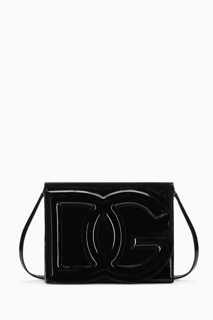 DG Logo Crossbody Bag in Patent Leather, Black