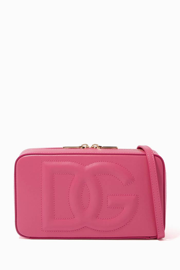 

Small Logo Camera Bag in Calfskin, Pink