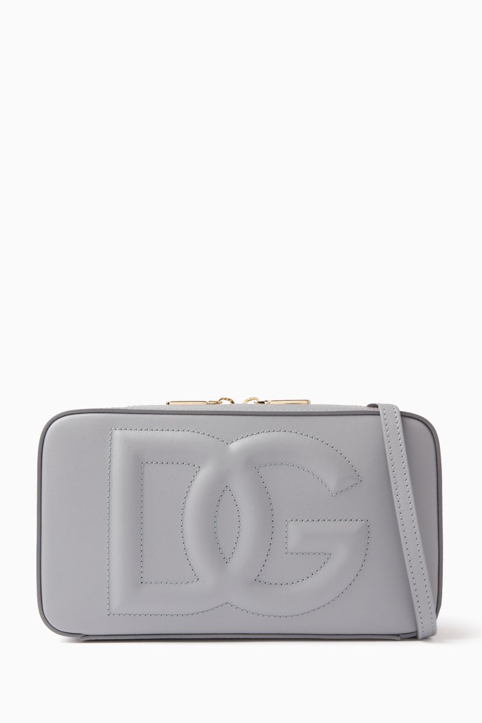 

Small Logo Camera Bag in Calfskin, Grey