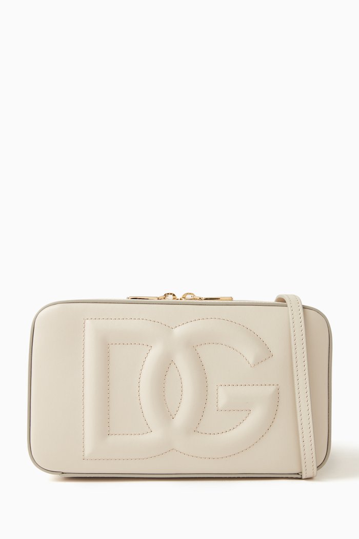 Small Logo Camera Bag in Calfskin, White