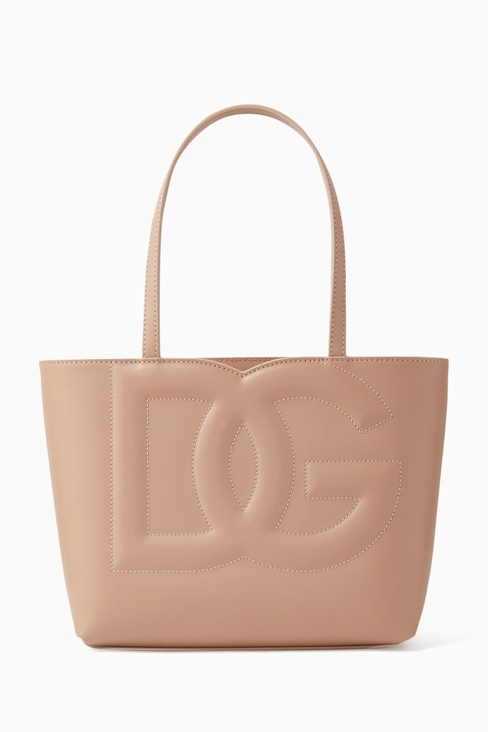 

Medium DG-embossed Logo Tote Bag in Calfskin, Neutral