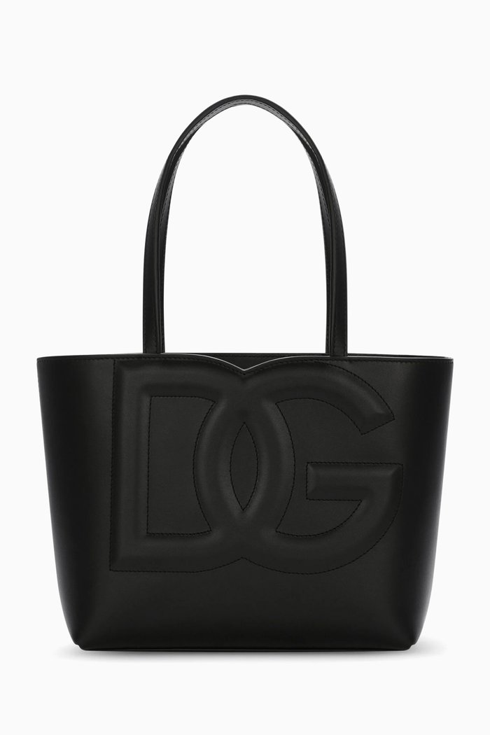 

Small DG-embossed Logo Tote Bag in Calfskin, Black