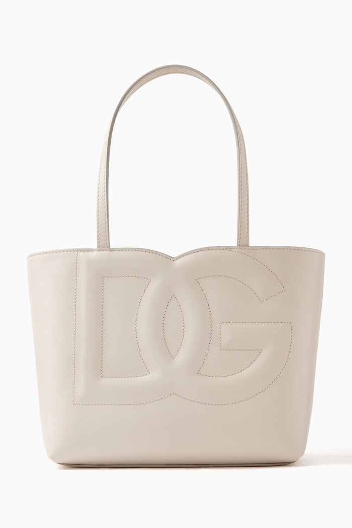 

Small DG-embossed Logo Tote Bag in Calfskin, White