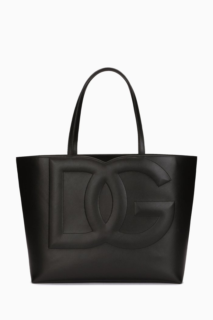 

Medium DG-embossed Logo Tote Bag in Calfskin, Black