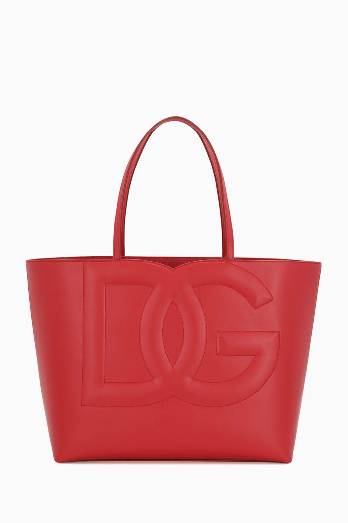 

Medium DG-embossed Logo Tote Bag in Calfskin, Red