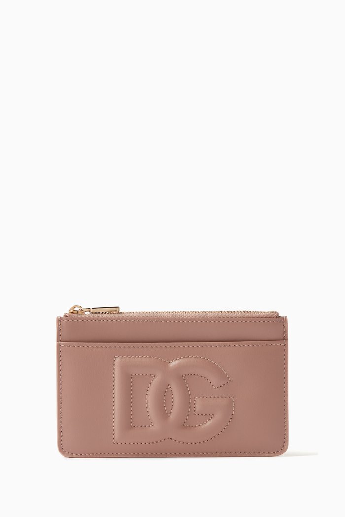 Medium DG Card Holder in Leather, Pink