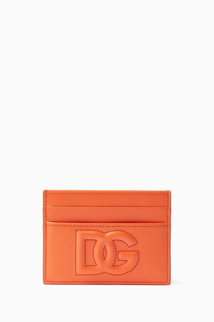 

DG Logo Card Holder in Leather, Orange