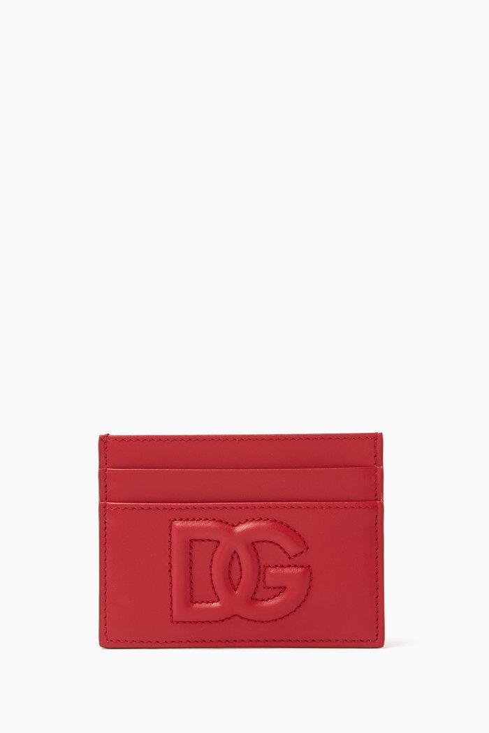 DG Logo Card Holder in Leather, Red