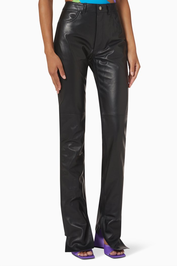 

Slit Pants in Glossy Leather, Black