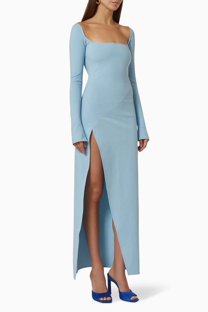 

Lawrence Long Midi Dress in Cotton Jersey, Blue