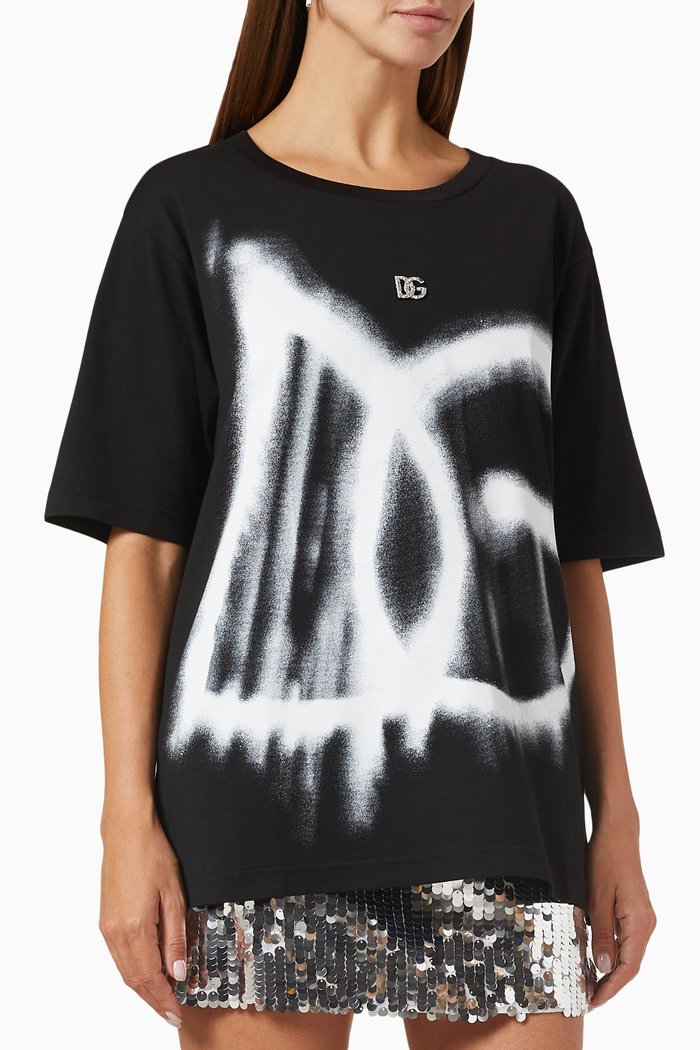 

Grafiti Logo Oversized T-shirt in Cotton, Black