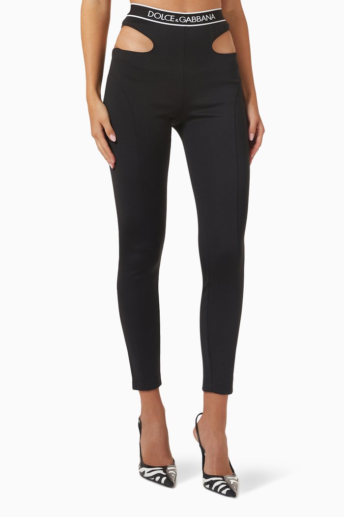 

Logo-band Cut-out Leggings in Stretch-jersey, Black
