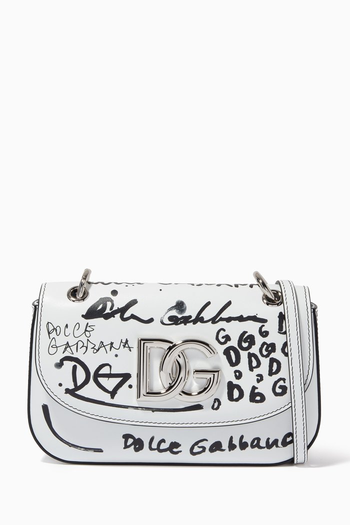 

DG Millenial Graffiti Small Bag in Calfskin Leather, White