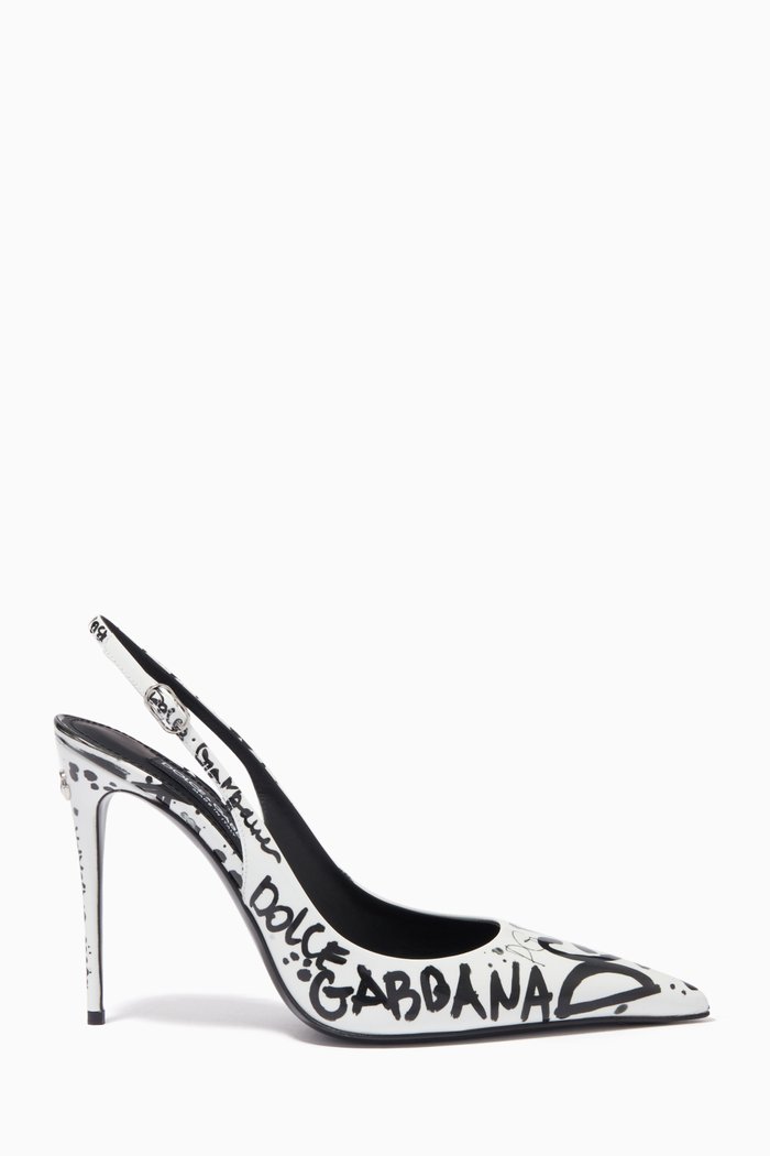 Lollo 105 Slingback Pumps in Printed Leather, White