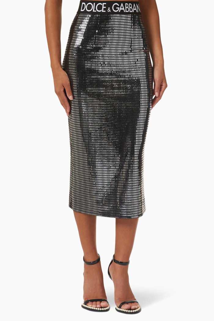

Logo Band Skirt in Sequinned Jersey, Silver