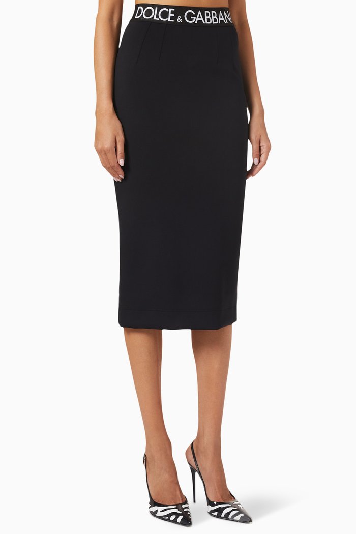 

Logo-tape Midi Skirt in Technical-jersey, Black