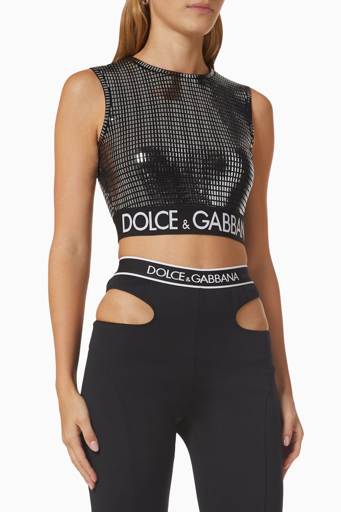 

Logo Band Crop Top in Sequin, Silver