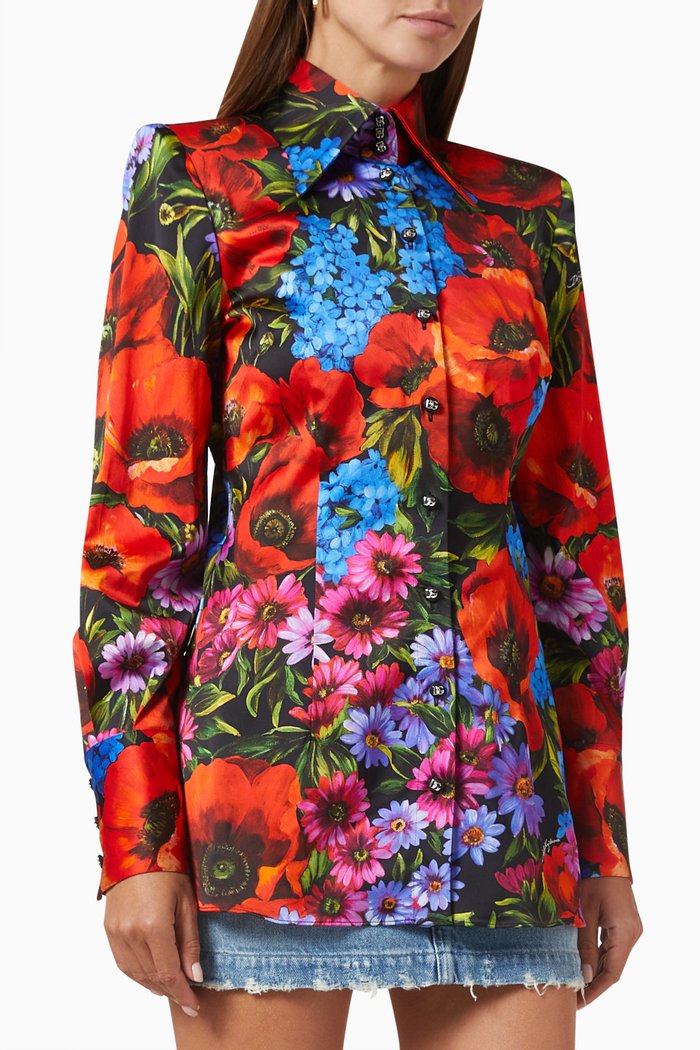 

Meadow Print Shirt in Satin, Blue