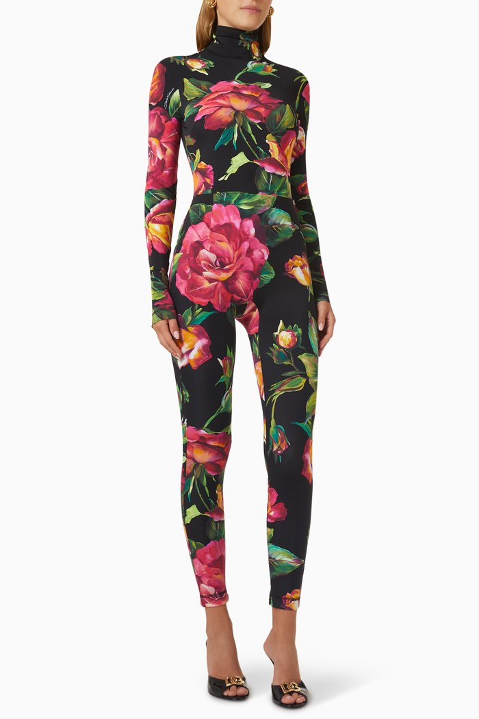 

Rose-print Turtleneck Jumpsuit in Stretch-jersey, Pink