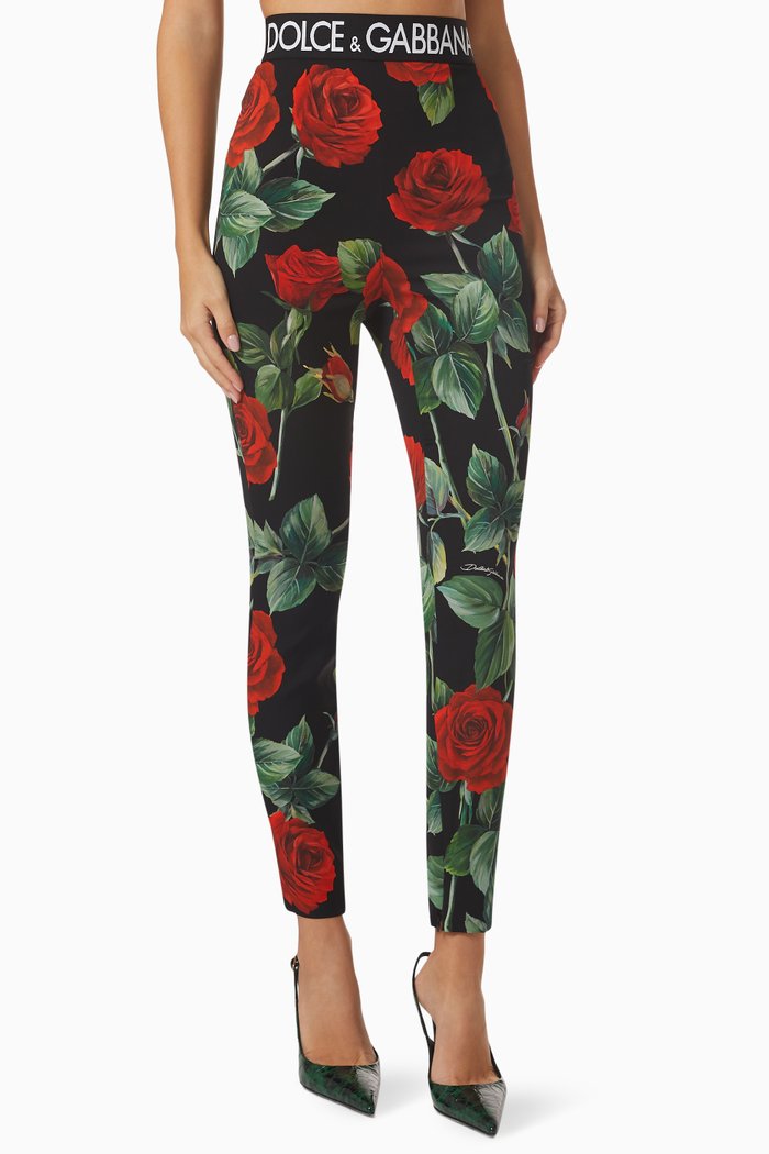 

Rose-print Leggings in Stretch-silk, Red
