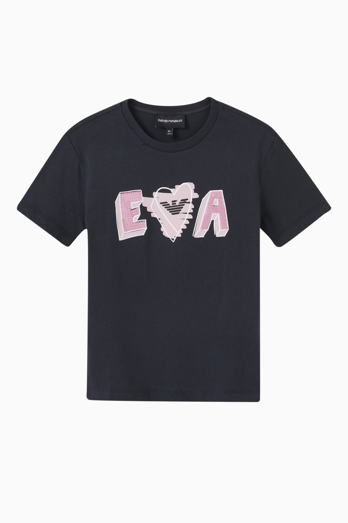 

EA Logo Heart Sequinned T-shirt in Cotton, Blue