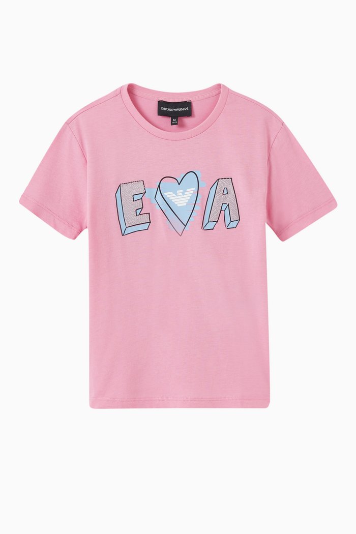 

EA Logo Heart Sequinned T-shirt in Cotton, Pink
