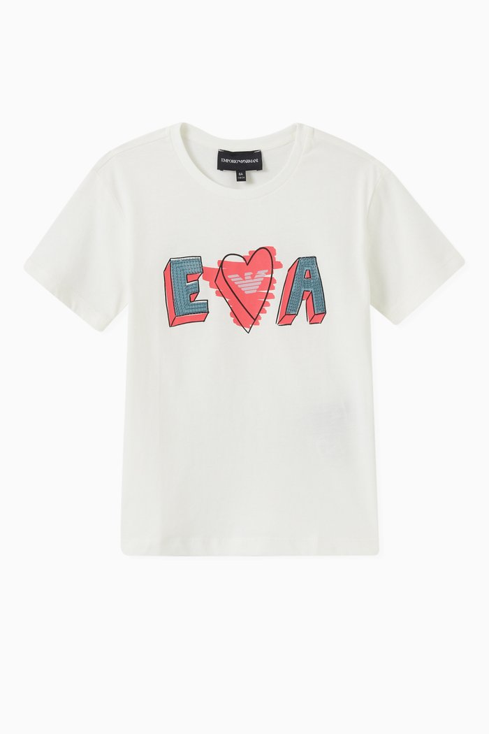 

EA Logo Heart Sequinned T-shirt in Cotton, White
