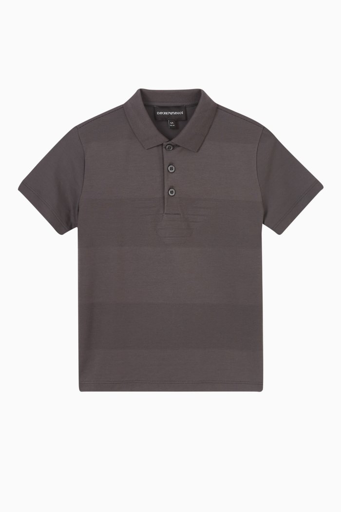 

Striped Logo Polo Shirt in Cotton, Grey